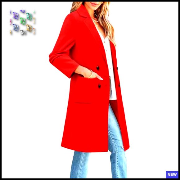 Wool Blend Pea Coat Notch Lapel Double Breasted Knee Length Winter Overcoat - Picture 2 of 7